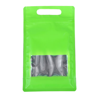 25/50 Green with Clear Window Handle Stand Up Self Seal Bags Food Packaging Bag