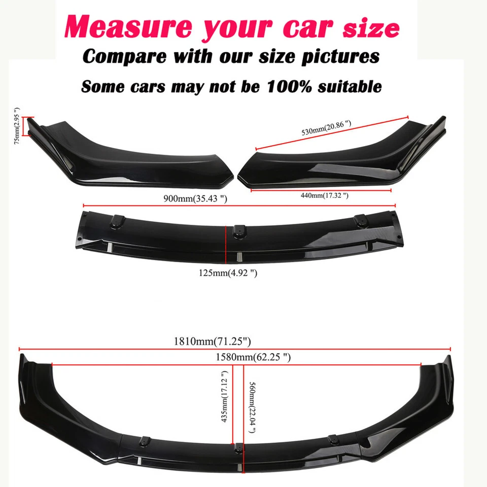 For Kia Forte GT Line 2010-2023 Front Bumper Lip Spoiler Splitter Glossy Black Foto 3 de 4