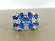 NWOT SIMULATED BLUE SAPPHIRE MARQUISE  CLEAR CRYSTAL PRONG SET COCKTAIL RING S6