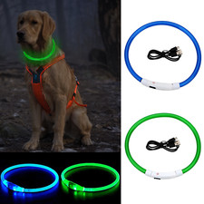 LED Light Up Dog Collar Adjustable Flashing Glow Night Safety USB Rechargeable