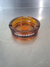 Vintage 4.5” Round Dark Amber Glass Cigar Cigarette Heavy Ashtray 3 Slots Korean