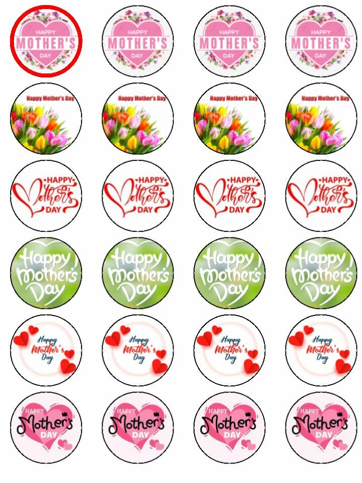 24 x PRE CUT MOTHERS DAY WAFER PAPER CUP CAKE TOPPERS
