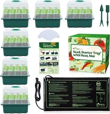 Seedfactor 7-Pack Seed Starter Tray w/ Heat Mat Seedling Plant Germination Trays