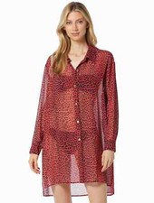  130 Michael Kors Cover Up Shirt, Spotted Cheetah, Medium
