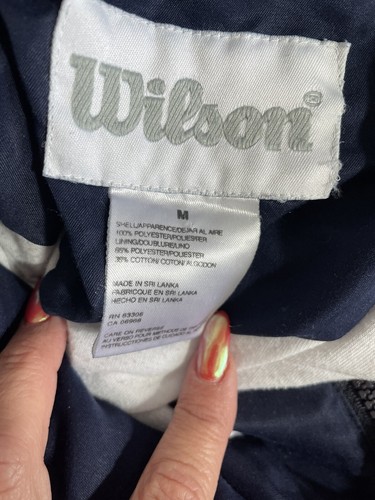 Wilson Women Jacket Medium Tennis Windbreaker Sports Blue White Snow Flakes - Picture 16 of 19