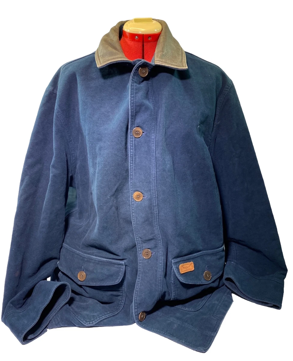 Vintage R.M Williams Moleskin Jacket Coat Button Up Leather Trim Navy Sz M RM