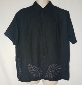 Men-039-s-Cubavera-Black-Embroidered-Floral-Camp-Cuban-Ramie-Rayon-Short-Sleeve-XL