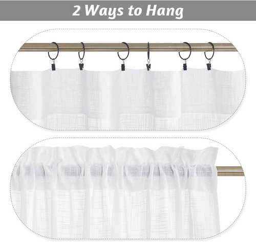 Short Kitchen Valance Curtain Set W36Xl36 1 Pair Semi Sheer Linen Small Window - Picture 6 of 12