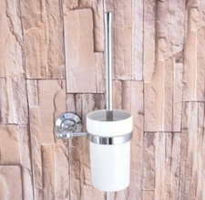 Chrome Brass Wall Mounted Bathroom Toilet Cleaning Brush  Holder Set Gba795