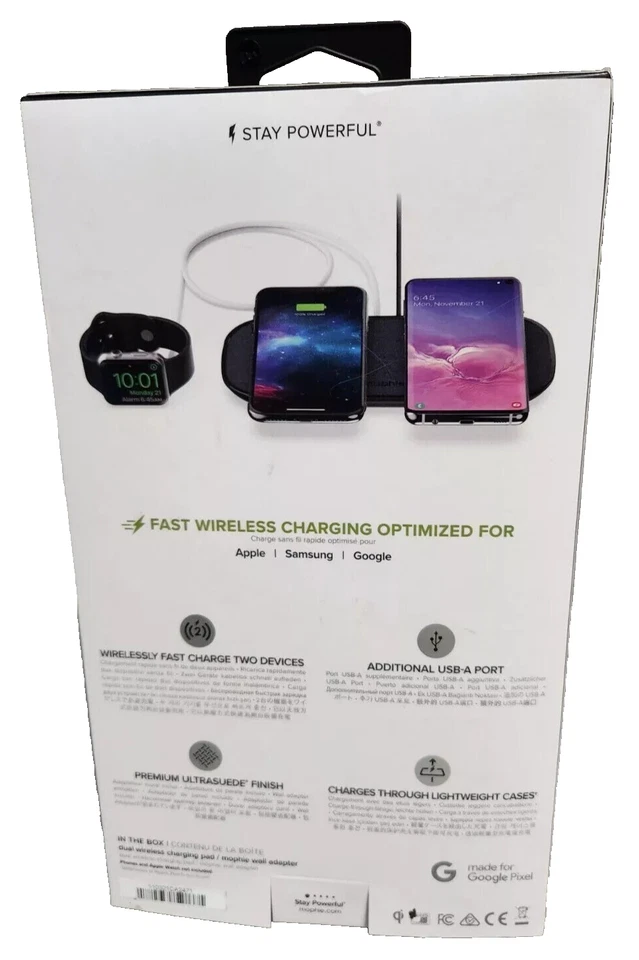 Cargador rápido Mophie 10W doble almohadilla de cargador inalámbrico para iPhone 12/13/14/15 AirPods Foto 3 de 3