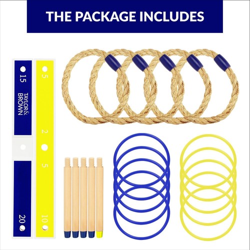 Garden Quoits Wooden Ring Toss Game, Outdoor Family Lawn Fun, 5 Rope 10 Rings - Picture 4 of 7