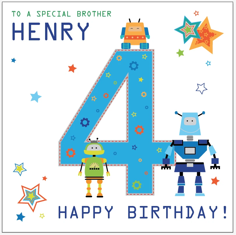 Personalised robots card 2ND 3RD 4TH 5TH birthday Any Age/Name Son Grandson  - Image 3 of 4