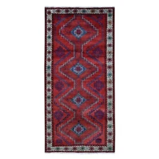3'8"x7'9" Red Vintage Zoroastrian Khamadan Wool Hand Knotted Runner Rug R87443