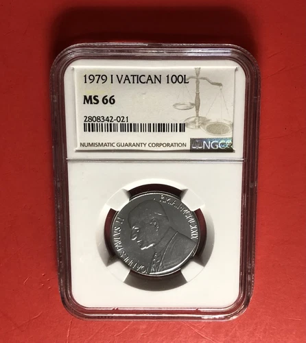1979-VATICAN-UNCIRCULATED 100 LIRE COIN,CERTIFIED BY NGC 66.