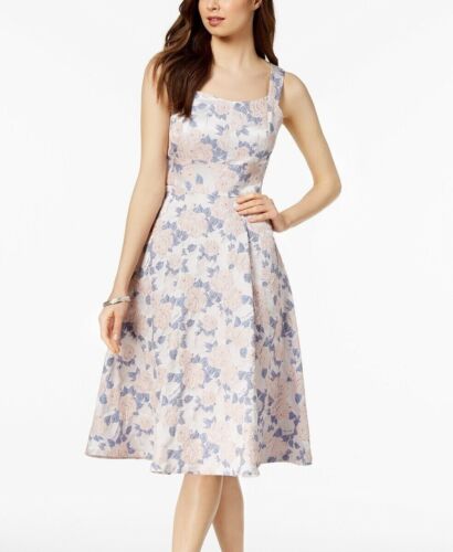 Nanette Lepore Designer Sheer Pink Brocade Jacquard Fit & Flare Dress Size 4