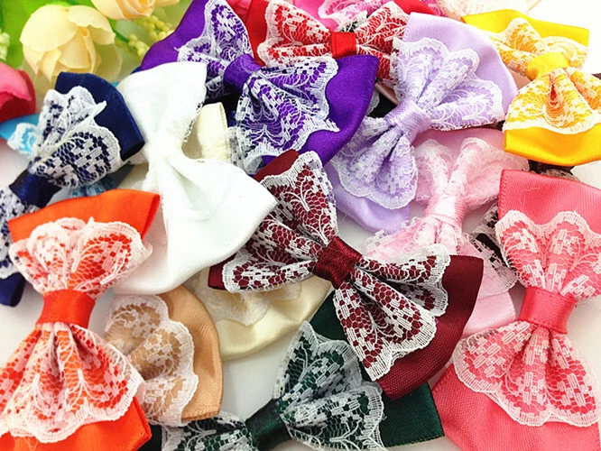DIY 100pcs 32x28MM Satin Ribbon lace BOW Appliques/craft/Wedding decoration - Image 2 of 3