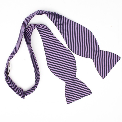 Neiman Marcus Mens Silk Bowtie Bow Tie Purple Black Stripe Weave Butterfly - 第 1/5 張圖片