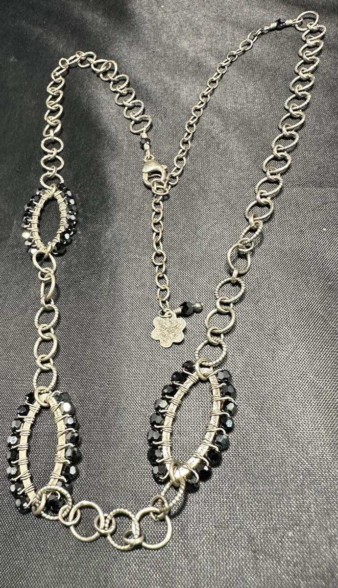 Lori Lori Sterling Silver Necklace Round Black Crystal Triple Hoop Pendant View 5