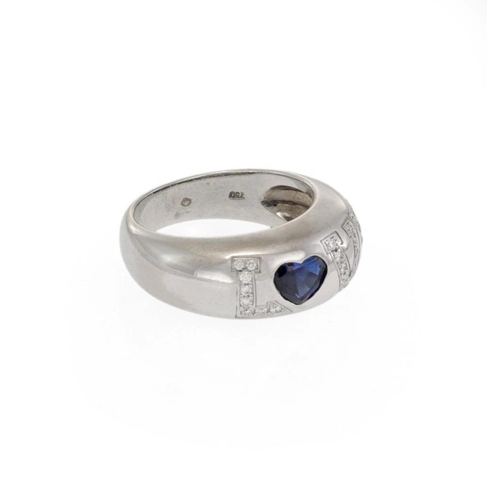 Chopard LOVE 钻石蓝色心形蓝宝石 18k 宽金色圆顶戒指 — 第 2/4 张图片