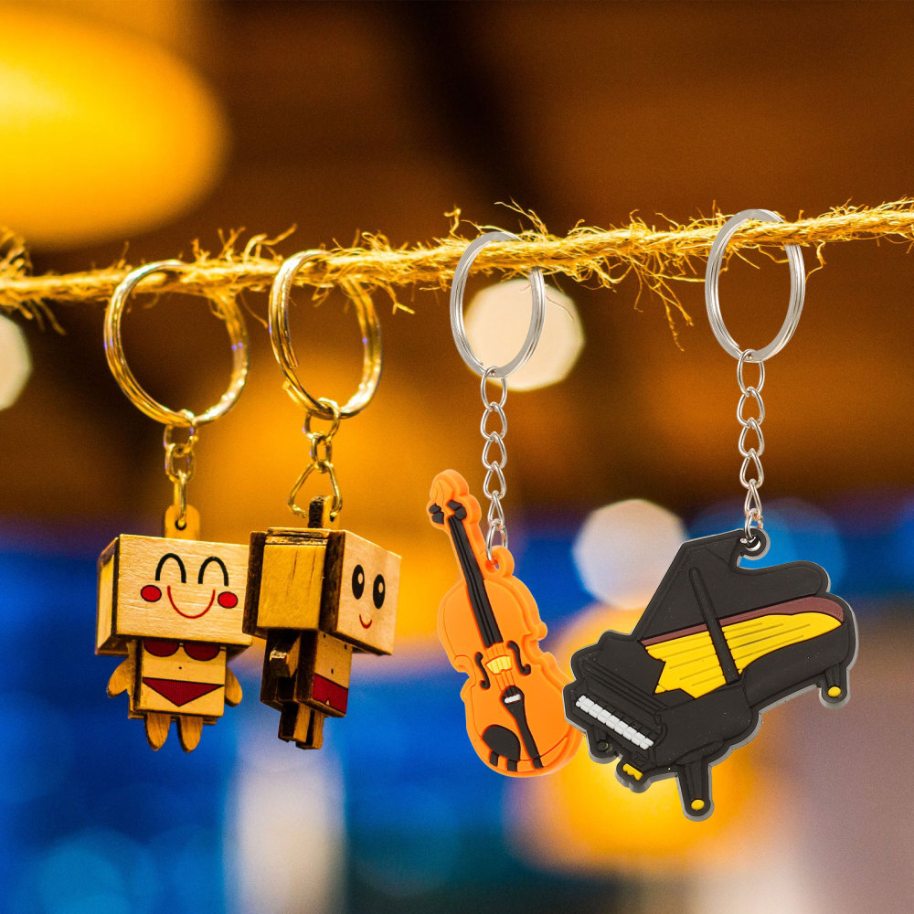 8 Pcs PVC Soft Glue Musical Instrument Keychain Decorative Metal
