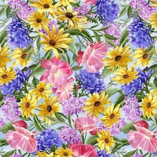 Timeless Treasures Spring Floral CD 3438, Cotton Fabric by the yard, 1/2 yard