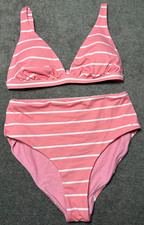 Vineyard Vines Coral Pink White Stripe High Waist Bikini S Top XS Bottom Swim