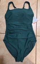 Women's Shade Shore 1 piece Swimsuit Green With Tummy Control Sz M 8/10 New