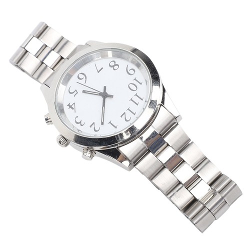 Reloj parlante con alarma de acero inoxidable banda elástica grande reloj de voz transparente para - Imagen 11 de 22