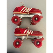 Vintage Rollermania Quad Roller Skates Red White Stripes Retro 70s 80s Size 5