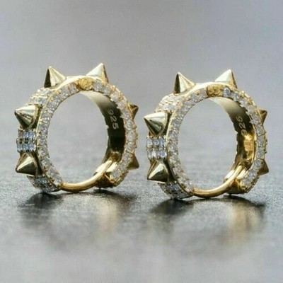2Ct Round Simulated Diamond Men's Mini Hoop Earrings In 14K Yellow Gold Plated