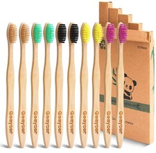 Eco Friendly Bamboo Toothbrush, 10Pack Medium Firm Bristles Biodegradable Bul...