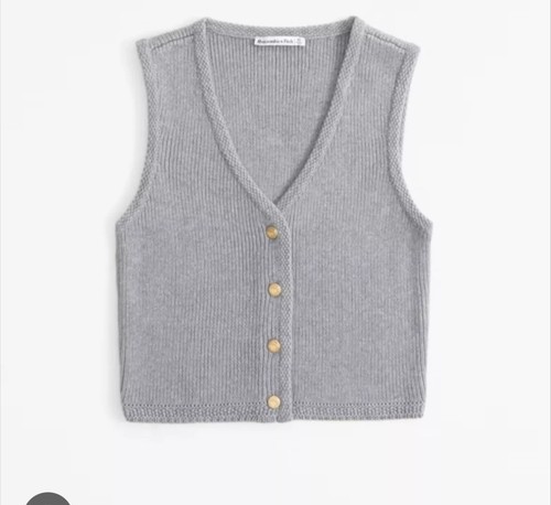 Abercrombie & Fitch Damen Pulloverweste Mara mit Knopfleiste. grau klein