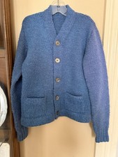 Vintage 70s Boys Blue Cardigan Sweater