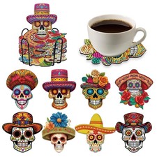 Sugar Skull Diamond Art Coasters - 8 PCS DIY Halloween Multicolor
