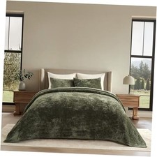 EVERGRACE Velvet Quilt Set King Size, Luxurious King 104" x 92" Olive Green