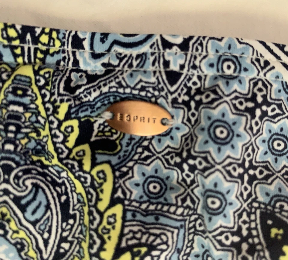 ESPRIT, parte inferior de traje de baño, cachemir azul/amarillo, mediano, borlas laterales Foto 4 de 4