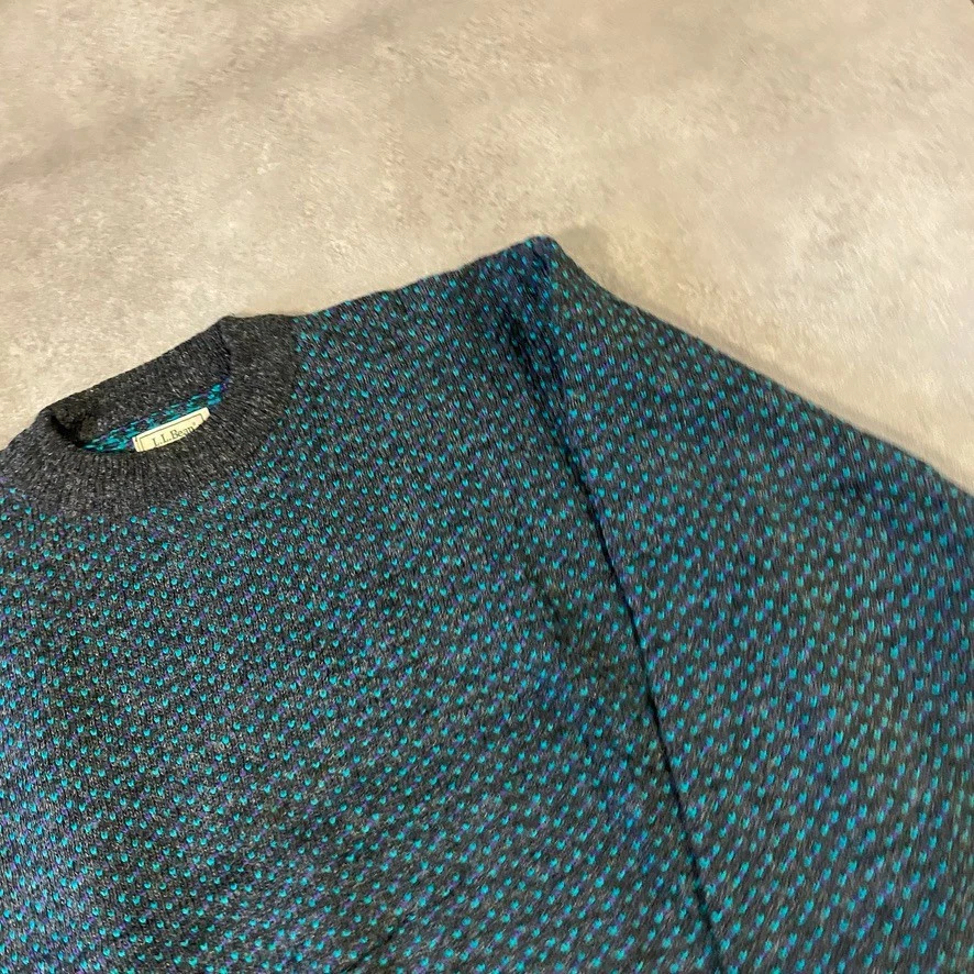 L.L Bean Knitted Jumper Mens 2XL Birds Eye Wool Made In Norway Sweater, Green - Image 3 of 4