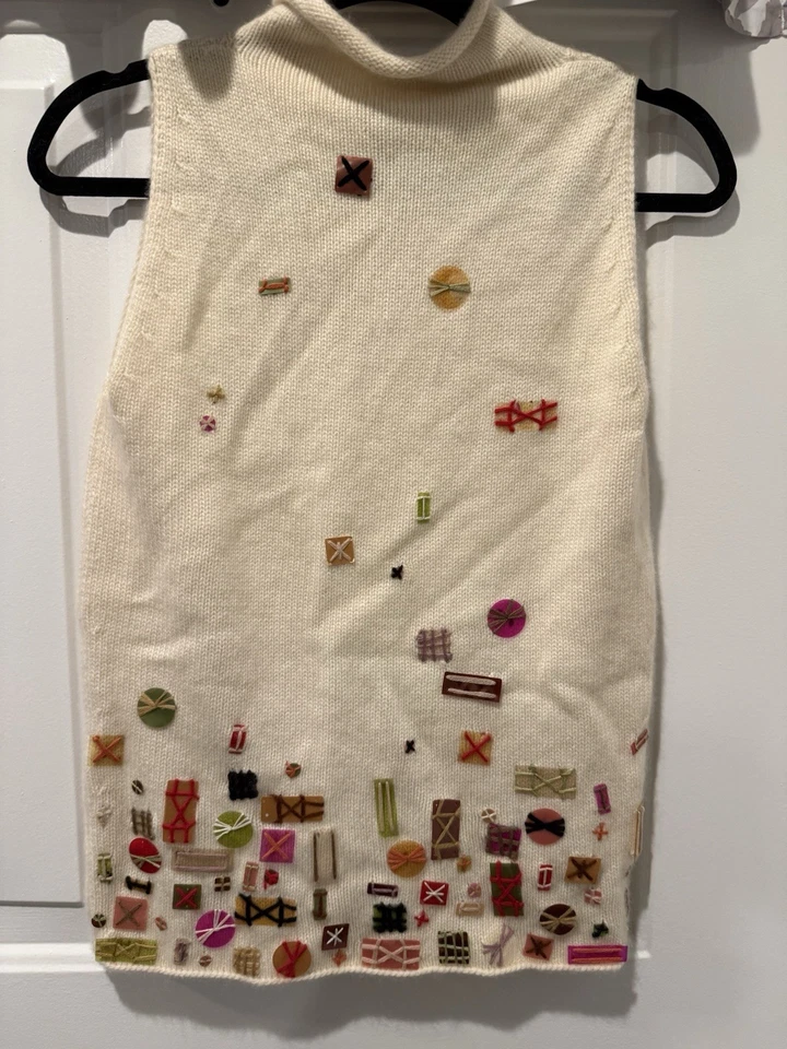 Cruciani 100% кашемир без рукавов рулон шеи свитер вышитый сделано в Италии - Изображение 4 из 4