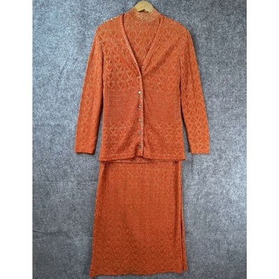 #ad VTG Rona New York Knit Set Womens 10 Screen Worn Dress Skirt Suit Cardigan 60s $29.99