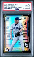 Trevor Megill 💎 PSA 10  2015 Bowman Chrome 1st ASIA BLACK REFRACTOR #62 Brewers