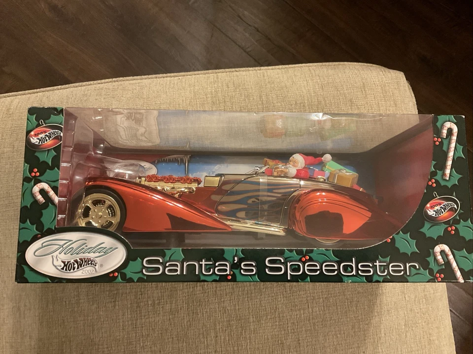 2002 Hot Wheels Holiday Santa's Speedster Red Chrome Christmas 1:18 NRFB New - Image 3 of 4