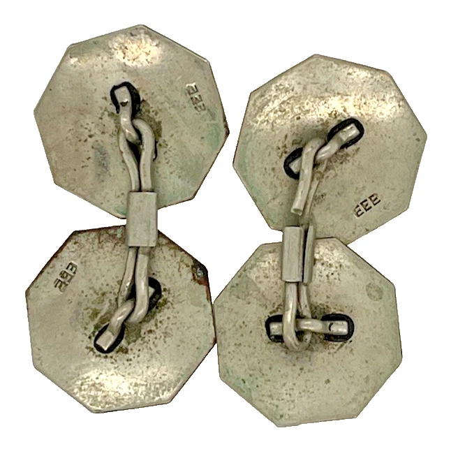 Gemelos eduardianos de eslabones óseos laterales dobles torneados con motor de oro blanco de 8 quilates 3,95 gramos Foto 3 de 3