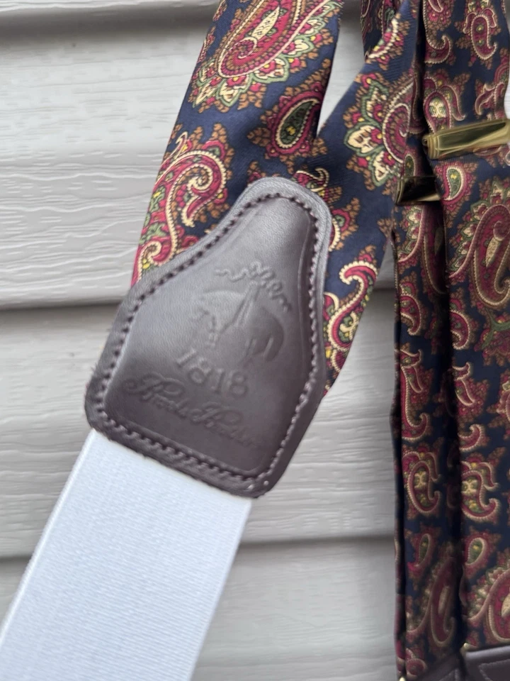 Tirantes Brooks Brothers 1818 seda paisley latón macizo azul marino borgoña Foto 2 de 4