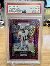 2023 Prizm Tre Tucker RC Auto Purple Power 18/49 PSA 10 Auto 10 POP 1 RAIDERS!