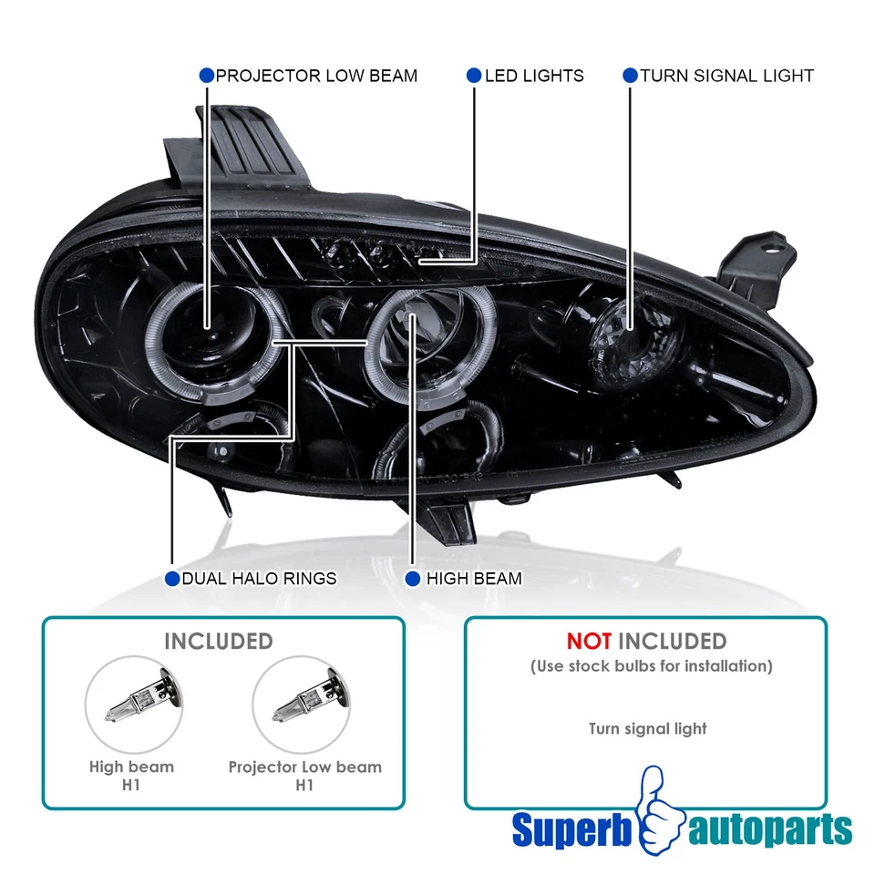 Fits 2001-05 Mazda Miata MX5 Halo Projector Headlight LED Bar Glossy Black Smoke Foto 3 de 4