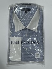 Paul Fredrick Shirt Mens 19-36 Blue Long Sleeve Dress Classic Stripe Button Up
