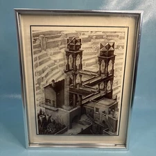 M.C. Escher Waterfall Print on Glass Wall Art Lucid Lines Ascending **READ**