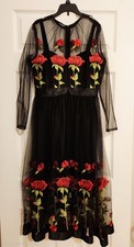 RUNWAY Style DOLCE & GABBANA Inspired Black Dress Rose Embroidery, Size US 4/6