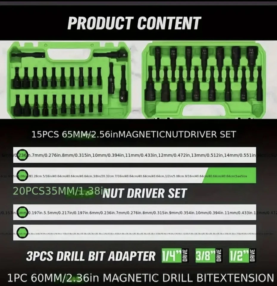 SWANLAKE 39tlg Cr-V Sechskant Schraubendreher Bit Set magnetisch metrisch Bohrer - Bild 4 von 4