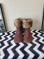 Women  s Brown Faux Fur Trim Ankle Boots Cozy Winter Booties. New Excellent Cond